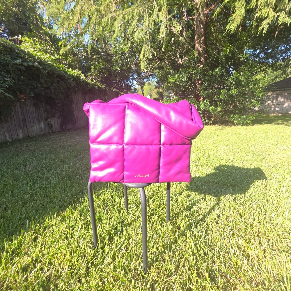 Mina M Magenta Quilted Puffer Shoulder Bag Purple Faux Leather Padded Handbag